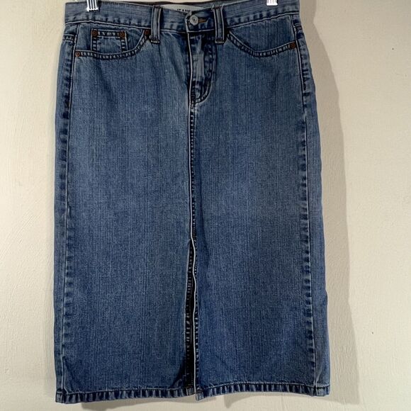 Gap Skirt Womens Sz 2 Denim Pencil 90s Y2K Front Slit Vintage Knee Length - Picture 1 of 6